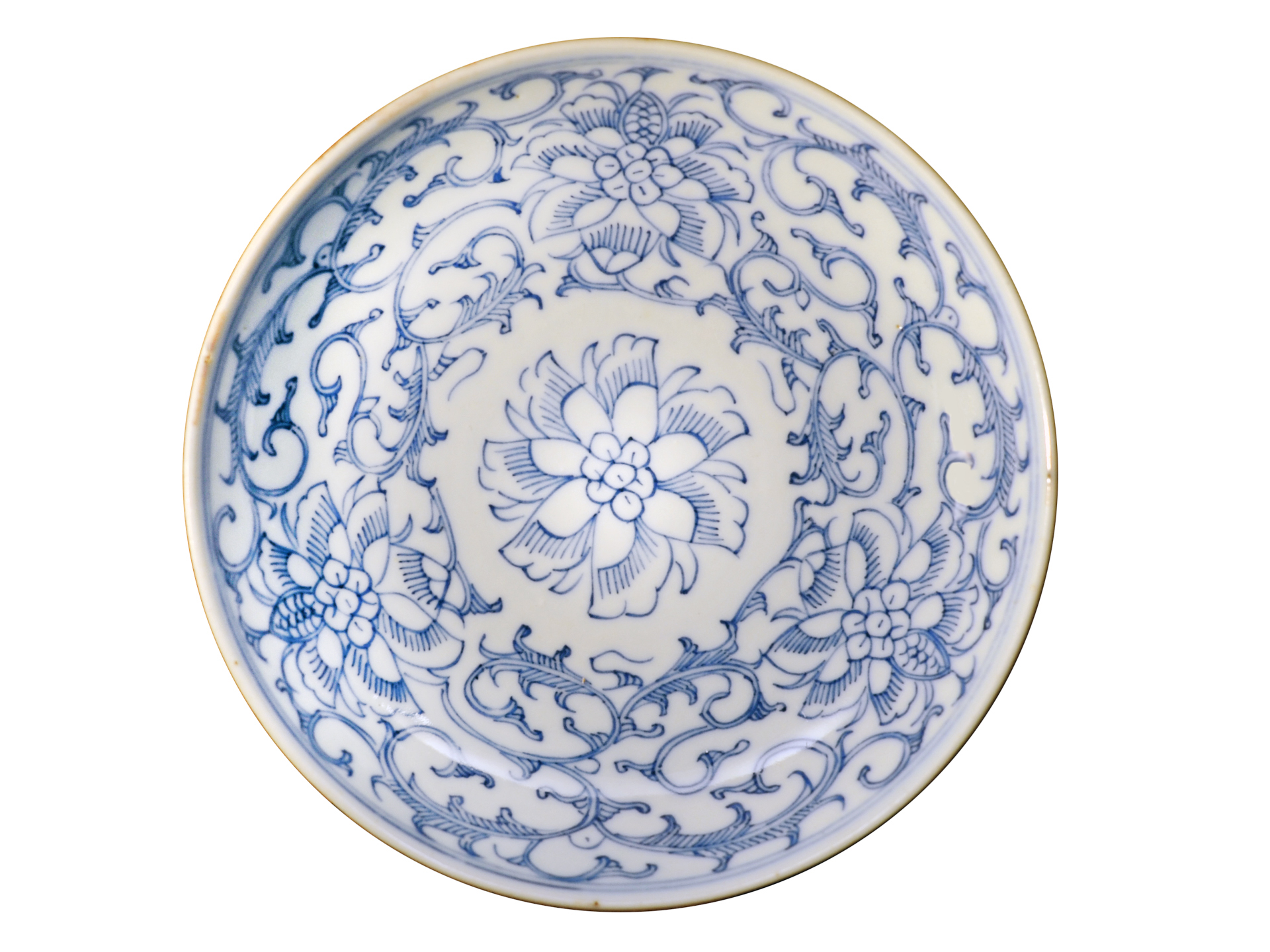 Blue & White Plate with Lotus Flowers